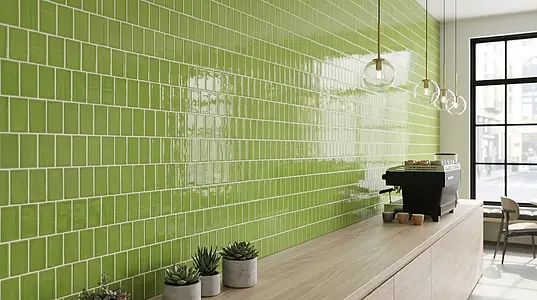Background tile, Color green, Ceramics, 7.5x15 cm, Finish glossy