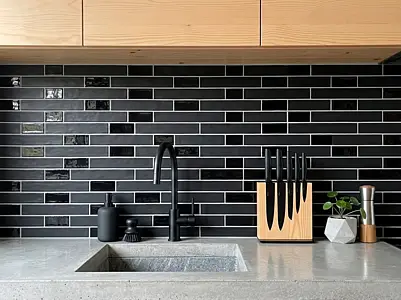 Background tile, Color black, Ceramics, 5x25 cm, Finish matte