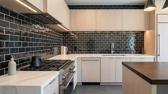 Background tile, Color black, Ceramics, 7.5x15 cm, Finish glossy