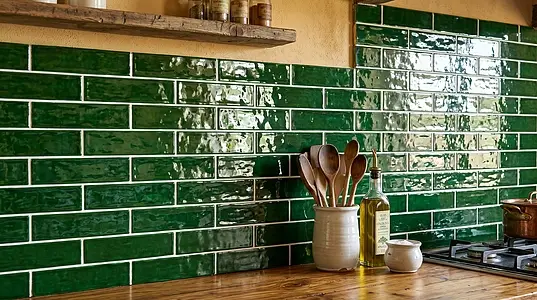 Background tile, Color green, Ceramics, 5x25 cm, Finish glossy