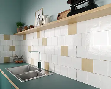Background tile, Effect unicolor, Color white, Glazed porcelain stoneware, 14.7x14.7 cm, Finish glossy