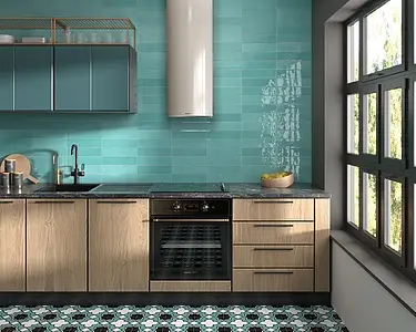 Background tile, Effect unicolor, Color green, Ceramics, 7.5x30 cm, Finish glossy