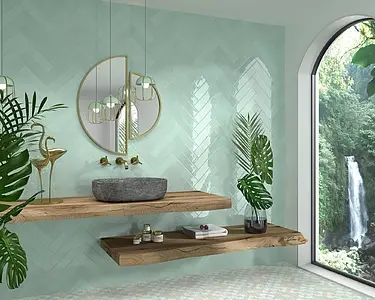 Background tile, Effect unicolor, Color green, Ceramics, 7.5x30 cm, Finish glossy