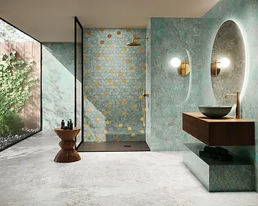 Mosaic tile, Effect amazonite, Color green, Glazed porcelain stoneware, 23x25 cm, Finish polished