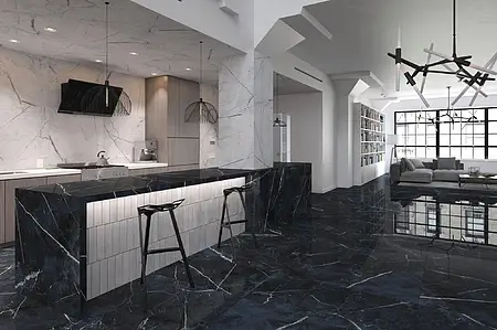 Background tile, Effect calacatta, Color black, Glazed porcelain stoneware, 60x120 cm, Finish polished