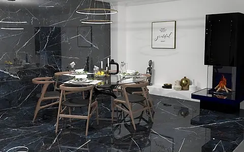 Background tile, Effect calacatta, Color black, Glazed porcelain stoneware, 60x120 cm, Finish polished