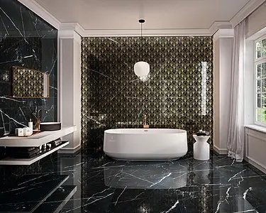 Background tile, Effect calacatta, Color black, Glazed porcelain stoneware, 90x90 cm, Finish polished