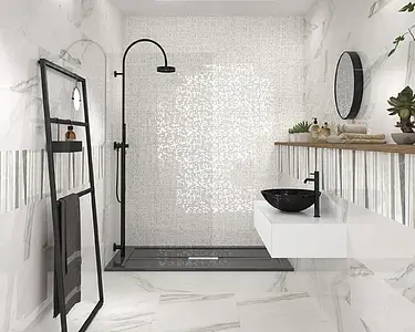 Background tile, Effect calacatta, Color white, Ceramics, 30x90 cm, Finish glossy