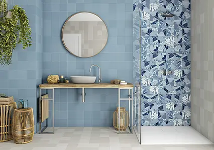 Background tile, Color sky blue, Style patchwork, Glazed porcelain stoneware, 14.7x14.7 cm, Finish matte