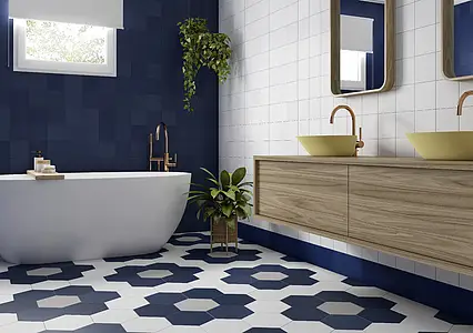 Background tile, Effect unicolor, Color navy blue, Glazed porcelain stoneware, 21.5x25 cm, Finish antislip
