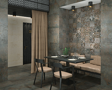 Diurne Ceramic Tiles produced by Dune Ceramica, Style patchwork, Metal effect