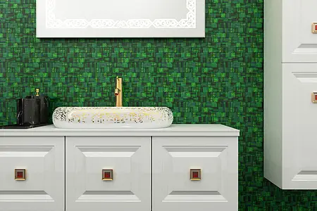 Mosaico, Color verde, Cristal, 28.6x28.6 cm, Acabado Satinado