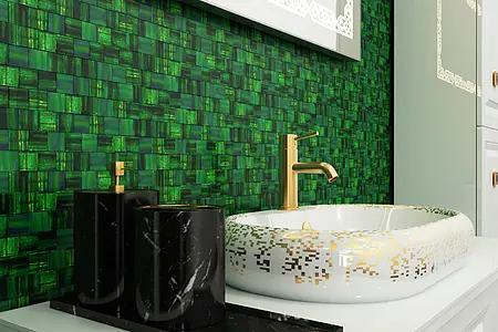Mosaico, Color verde, Cristal, 28.6x28.6 cm, Acabado Satinado
