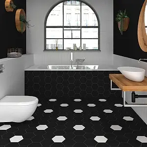 Background tile, Effect unicolor, Color black, Glazed porcelain stoneware, 15x17 cm, Finish antislip