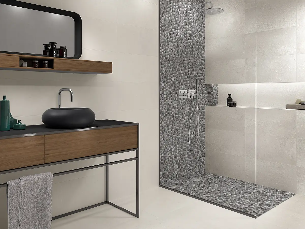 Background tile, Effect concrete, Color beige, Glazed porcelain stoneware, 30x60 cm, Finish matte