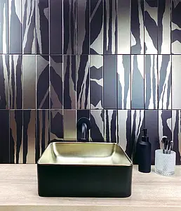 Decorative piece, Effect gold and precious metals, Color grey,black, Ceramics, 7.5x30 cm, Finish Honed
