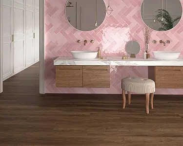 Background tile, Effect unicolor, Color pink, Style handmade,zellige, Ceramics, 7.5x23 cm, Finish glossy