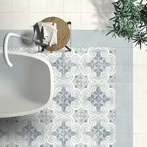 Background tile, Effect faux encaustic tiles, Color sky blue, Glazed porcelain stoneware, 20x20 cm, Finish antislip
