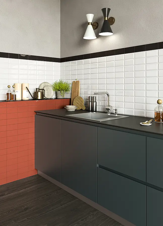 Background tile, Effect unicolor, Color black, Style metro, Ceramics, 7.5x15 cm, Finish glossy