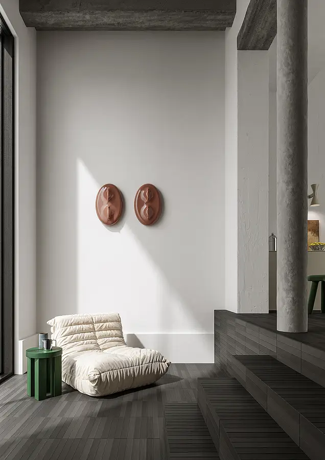 Background tile, Color grey, Glazed porcelain stoneware, 4.6x37.5 cm, Finish matte