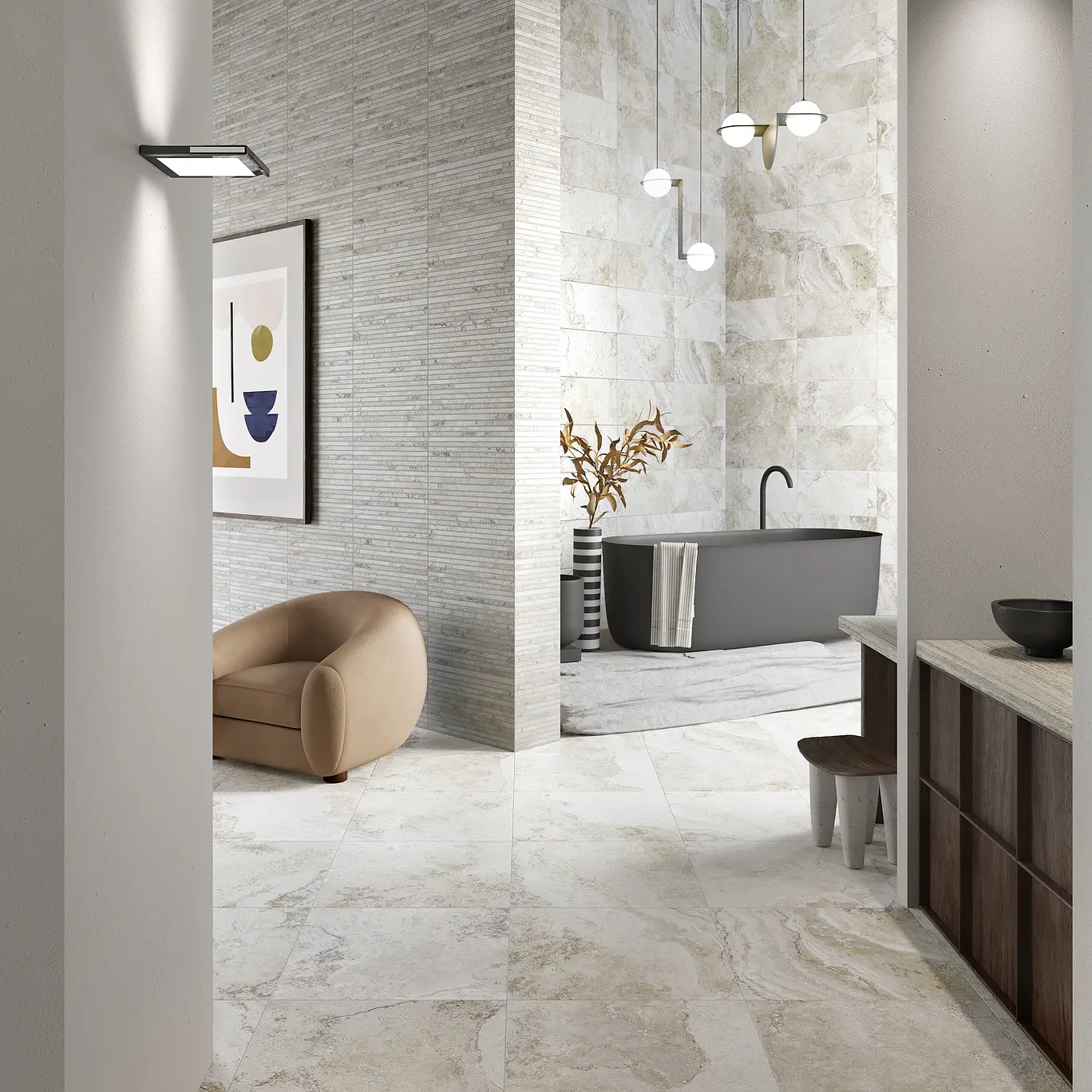 Background tile, Effect stone,other stones, Color grey, Glazed porcelain stoneware, 60x60 cm, Finish antislip