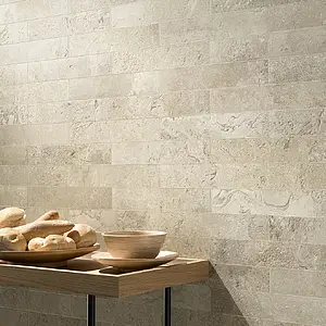 Background tile, Effect limestone, Color beige, Glazed porcelain stoneware, 6x30 cm, Finish antislip