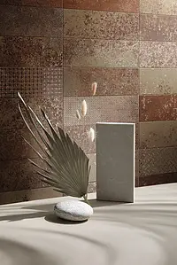 Bakgrunnsflis, Effekt metall, Farge brun, Glasert porselenssteintøy, 10x30 cm, Overflate matt