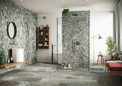 Mosaik, Textur sten,skiffer, Färg grå, Glaserad granitkeramik, 30x30 cm, Yta halksäker