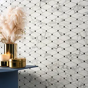 Grundflise, Effekt anden marmor, Farve sort-hvid, Glaseret porcelænsstentøj, 60x120 cm, Overflade mat