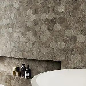 Mosaik, Textur trä, Färg brun, Glaserad granitkeramik, 29.5x34 cm, Yta halksäker
