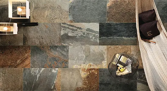 Grundflise, Effekt sten,skifer, Farve brun, Glaseret porcelænsstentøj, 45.3x75.8 cm, Overflade skridsikker