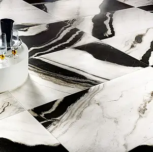 Carrelage, Effet autres types de marbre, Teinte noir et blanc, Grès cérame émaillé, 60x120 cm, Surface mate