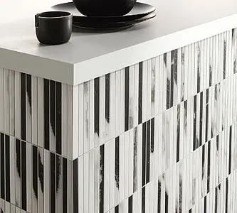 Mosaik, Optik andere marmorarten, Farbe schwarz&weiß, Glasiertes Feinsteinzeug, 30x30 cm, Oberfläche matte