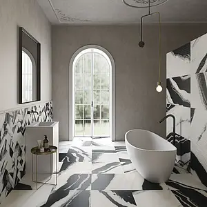Bakgrunnsflis, Effekt other marbles, Farge svarte og hvite, Glasert porselenssteintøy, 60x60 cm, Overflate matt