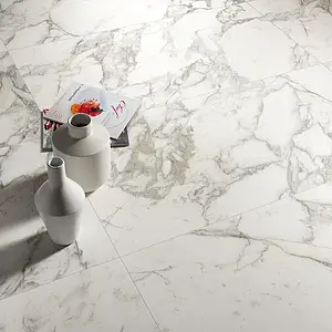 Bakgrunnsflis, Effekt other marbles, Farge hvit, Glasert porselenssteintøy, 60x120 cm, Overflate matt