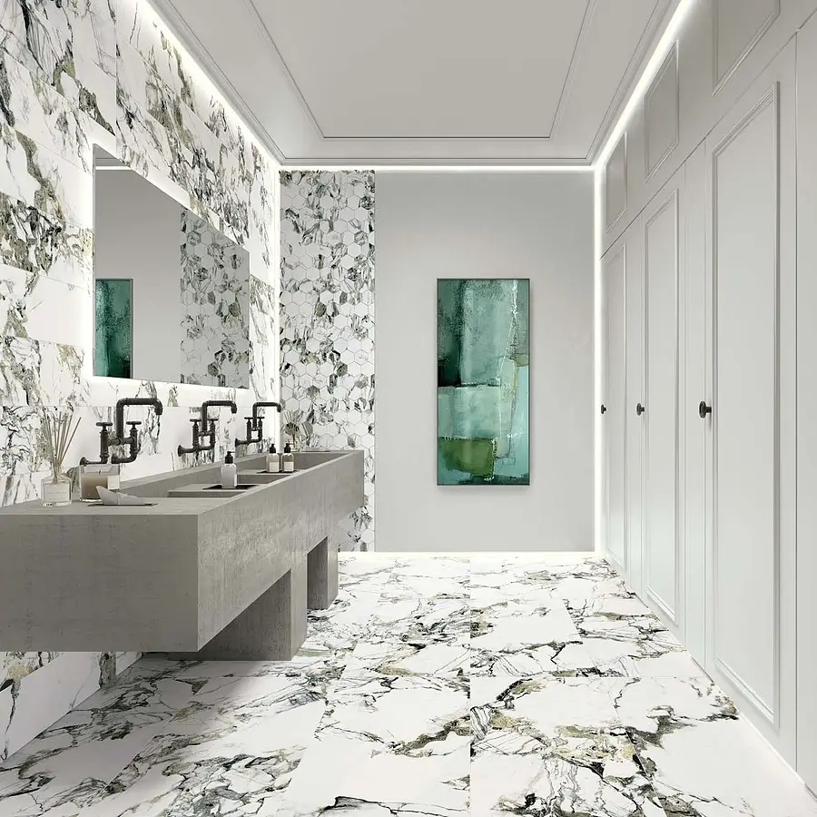 Background tile, Effect other marbles, Color green,grey,white, Glazed porcelain stoneware, 60x60 cm, Finish matte