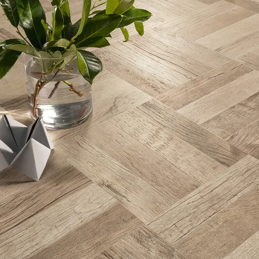 Background tile, Effect wood, Color beige,grey,brown, Glazed porcelain stoneware, 60x60 cm, Finish antislip