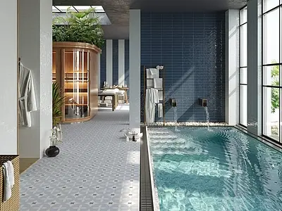 Background tile, Effect faux encaustic tiles, Color sky blue, Unglazed porcelain stoneware, 20x20 cm, Finish antislip