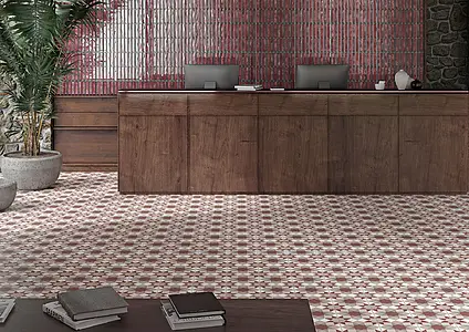 Background tile, Effect faux encaustic tiles, Color red, Unglazed porcelain stoneware, 20x20 cm, Finish antislip