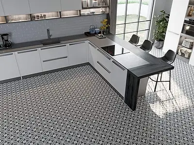 Background tile, Effect faux encaustic tiles, Color grey, Unglazed porcelain stoneware, 20x20 cm, Finish antislip