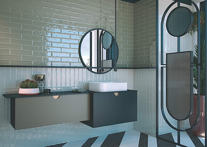 Background tile, Effect unicolor, Color green, Ceramics, 7.5x30 cm, Finish glossy