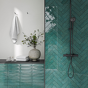 Background tile, Color green, Ceramics, 7.5x30 cm, Finish glossy