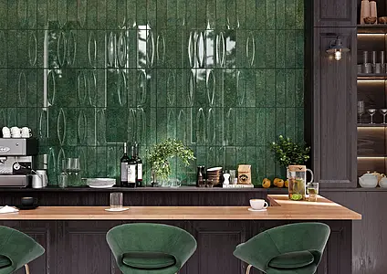 Background tile, Color green, Ceramics, 7.5x30 cm, Finish glossy