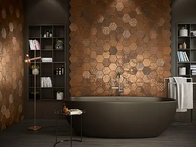 Background tile, Effect metal, Color brown, Style patchwork, Glazed porcelain stoneware, 45.5x90 cm, Finish Honed