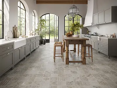 Background tile, Effect terracotta, Color grey, Style patchwork, Glazed porcelain stoneware, 58x58 cm, Finish Honed