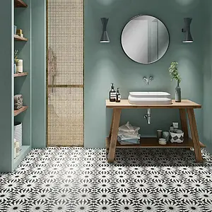 Background tile, Effect faux encaustic tiles, Color black & white, Style oriental, Glazed porcelain stoneware, 20x20 cm, Finish antislip