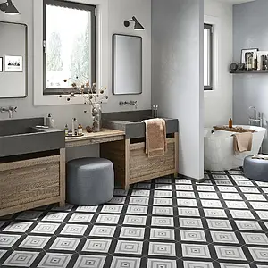 Carrelage, Effet imitation carreaux de ciment, Teinte noir et blanc, Grès cérame émaillé, 20x20 cm, Surface antidérapante