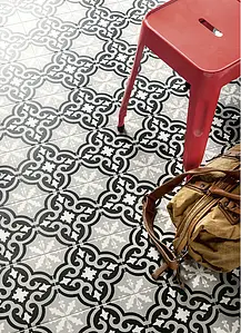 Grundflise, Effekt marokkanske fliser, Farve sort-hvid, Glaseret porcelænsstentøj, 20x20 cm, Overflade skridsikker