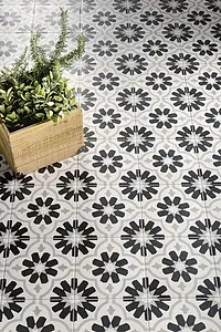 Background tile, Effect faux encaustic tiles, Color black & white, Style oriental, Glazed porcelain stoneware, 20x20 cm, Finish antislip