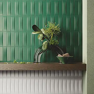 Background tile, Effect unicolor, Color green, Ceramics, 5x20 cm, Finish 3D